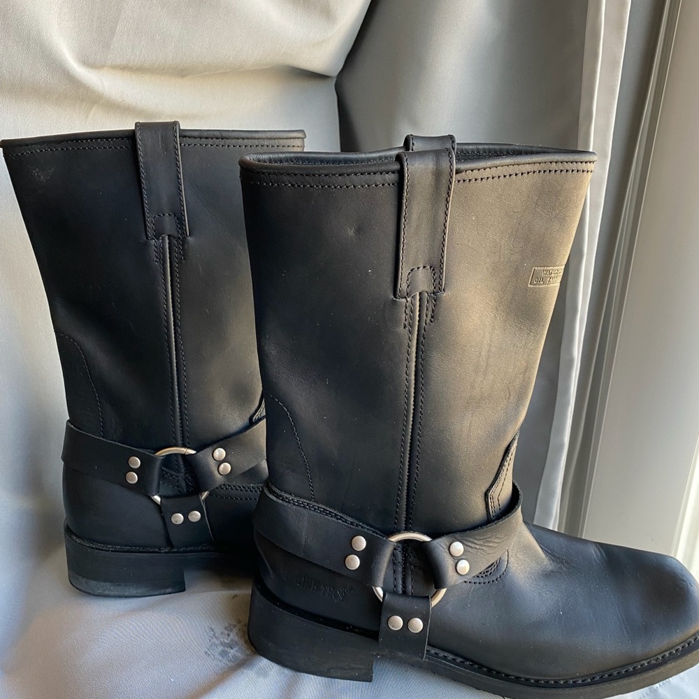 Ride Tecs black boots, motorcycle boots, O ring ankle harness, mens 10.5